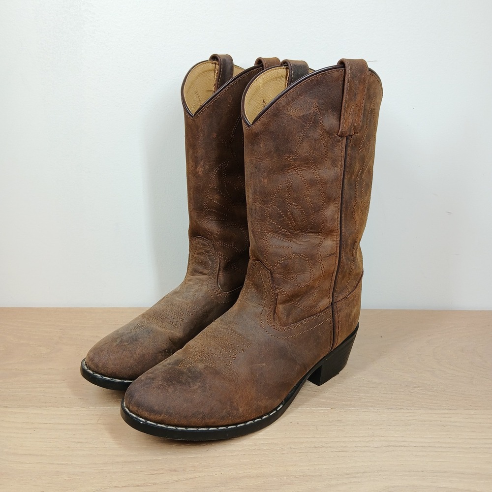 Mystery Ranch Cowboy Boots Men 4 Brown Leather Western Embroidered Pull On